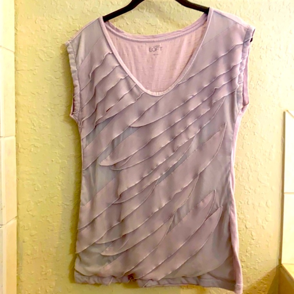ANN TAYLOR LOFT beige sheet ruffle blouse